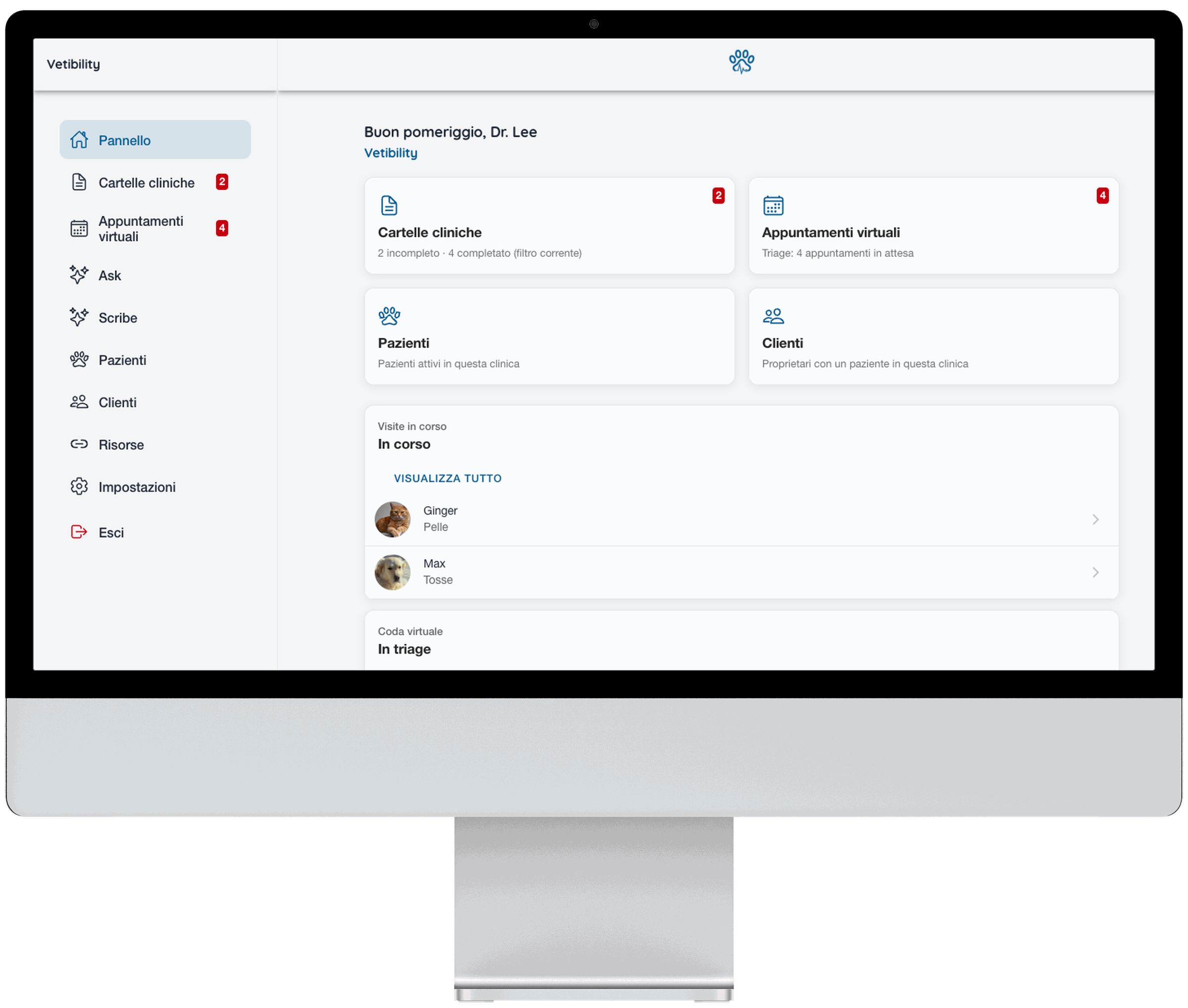 Vetibility app web: dashboard, triage, registrazioni delle visite e telemedicina