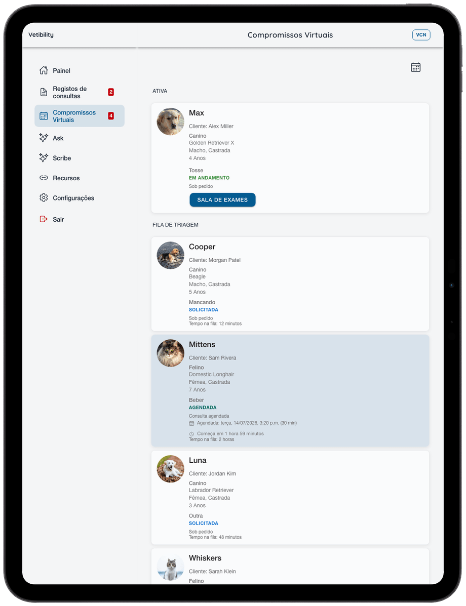 Vetibility no iPad: consulta na clínica e fluxo de telemedicina (VCN)