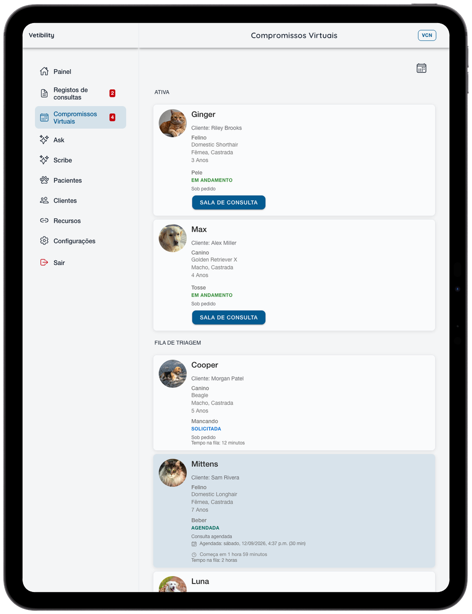 Vetibility no iPad: consulta na clínica e fluxo de telemedicina (VCN)