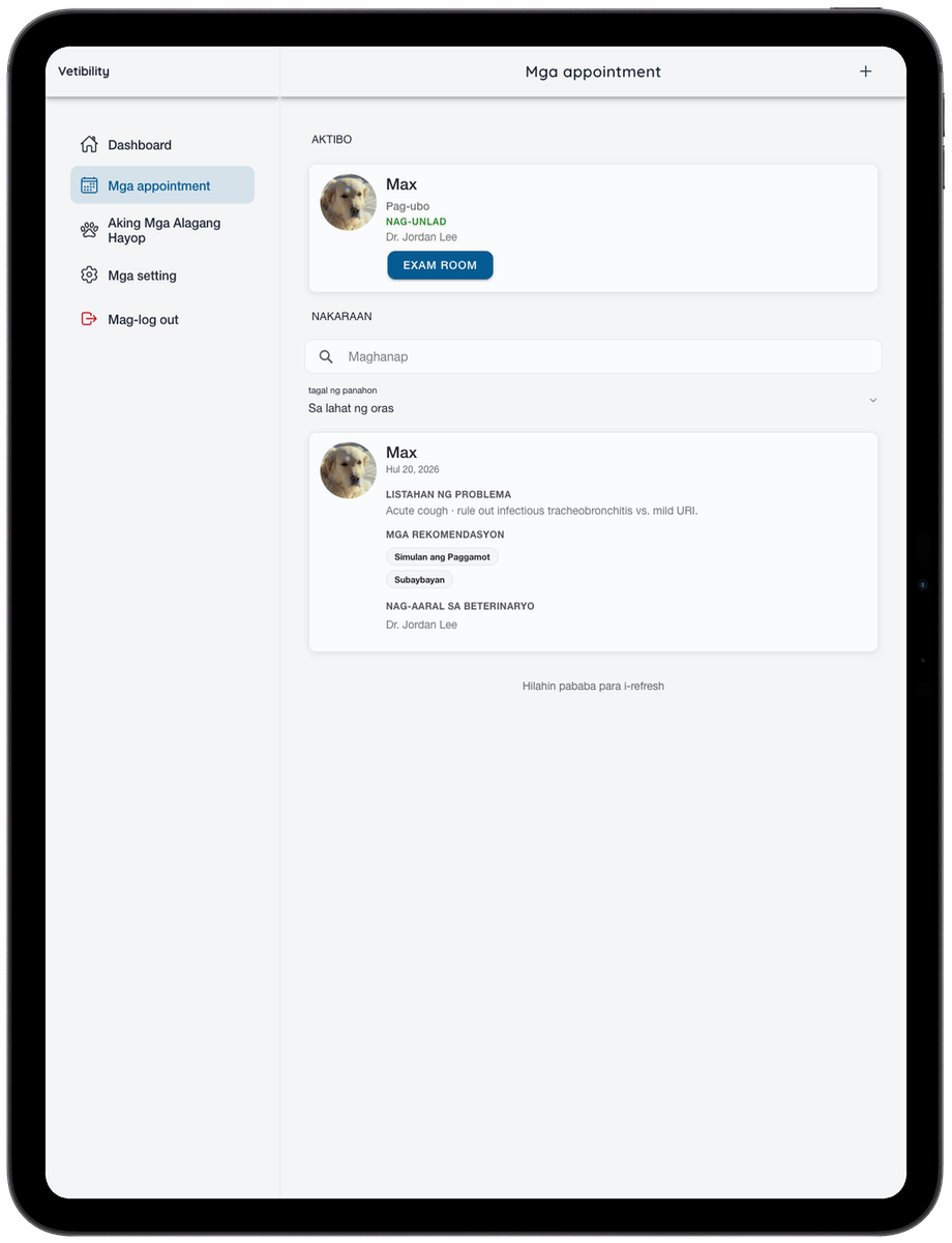Vetibility virtual appointment sa iPad para sa mga may-ari ng alagang hayop