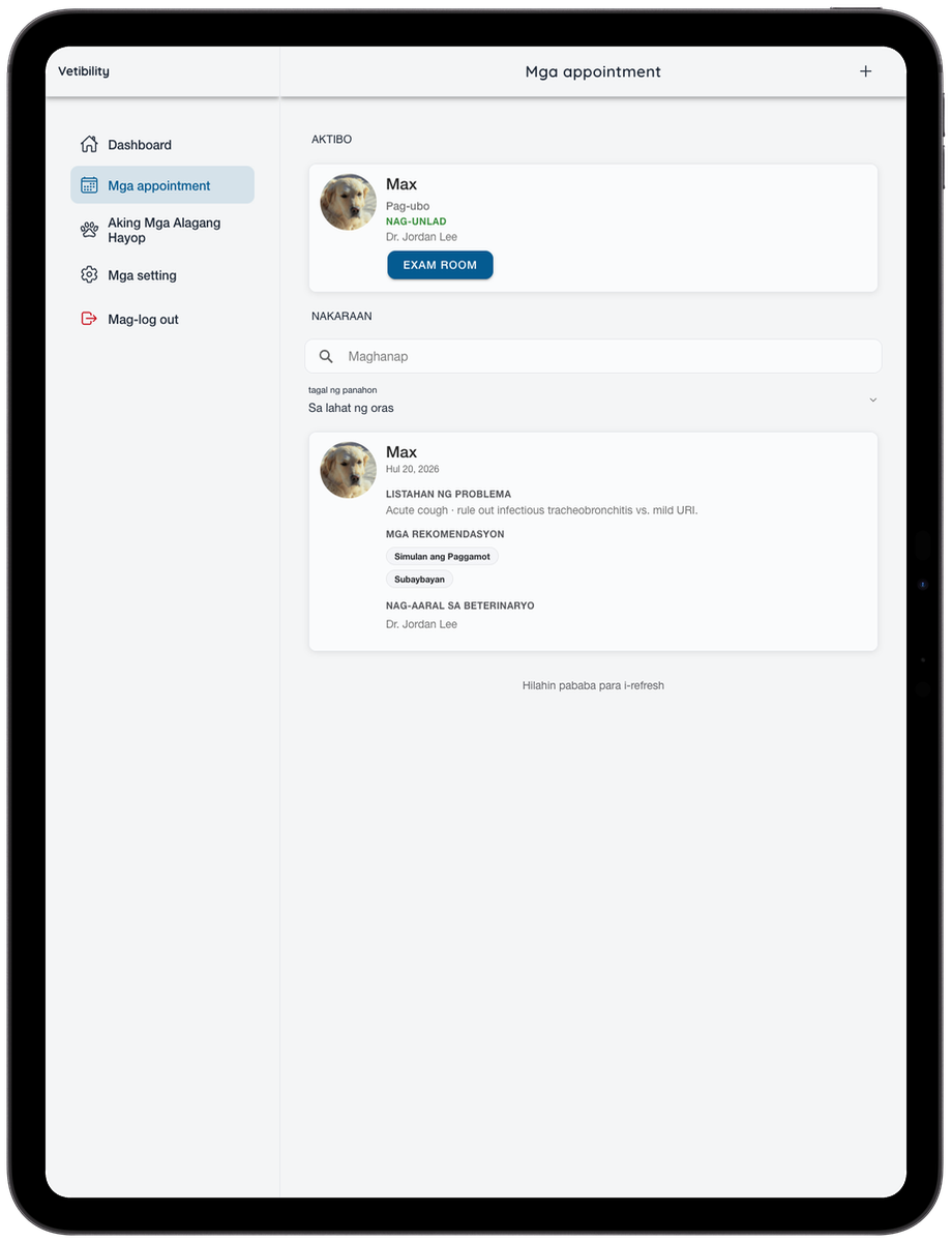 Vetibility virtual tipanan sa iPad para sa mga may-ari ng alagang hayop