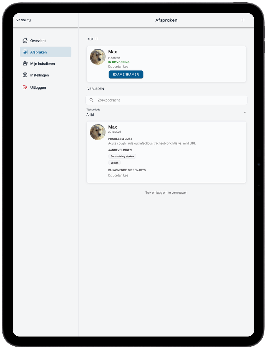 Virtuele Vetibility-afspraken op iPad voor huisdiereigenaren