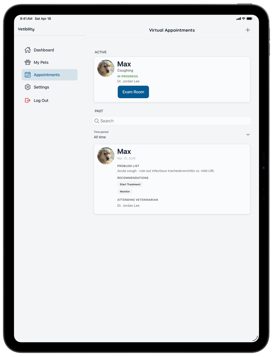 Vetibility مواعيد افتراضية على iPad لأصحاب الحيوانات الأليفة