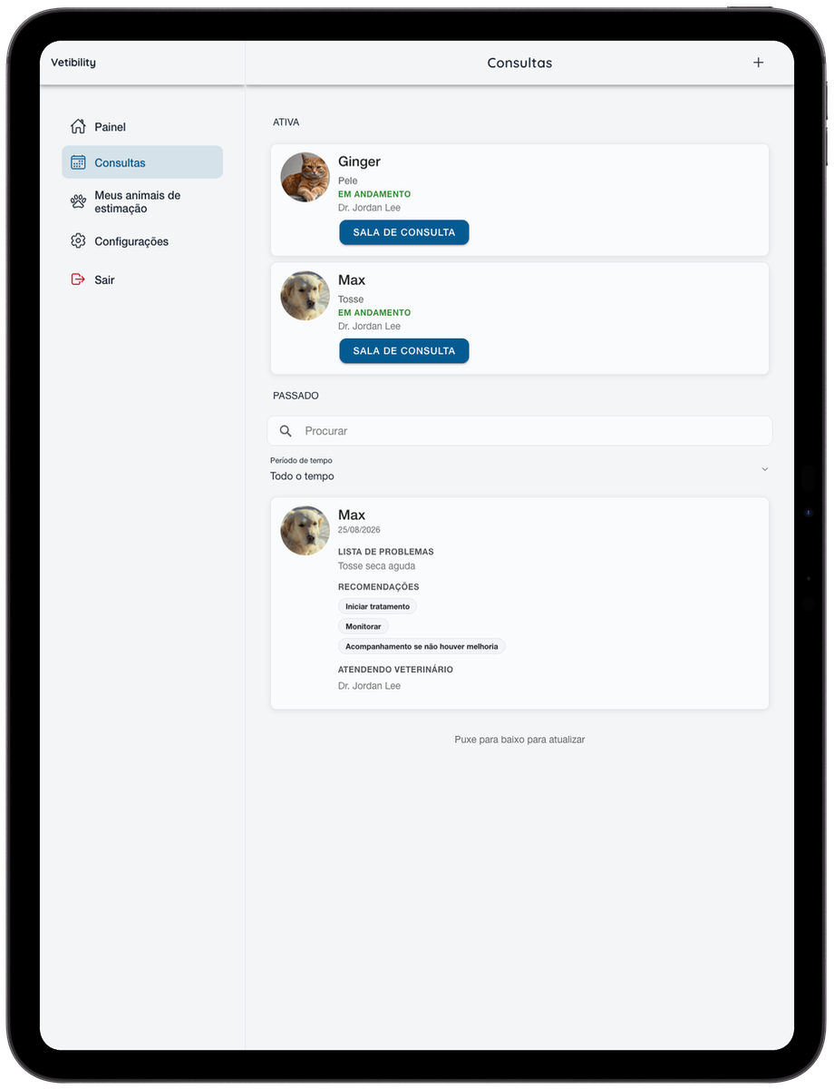 Marcações virtuais Vetibility no iPad para donos de animais
