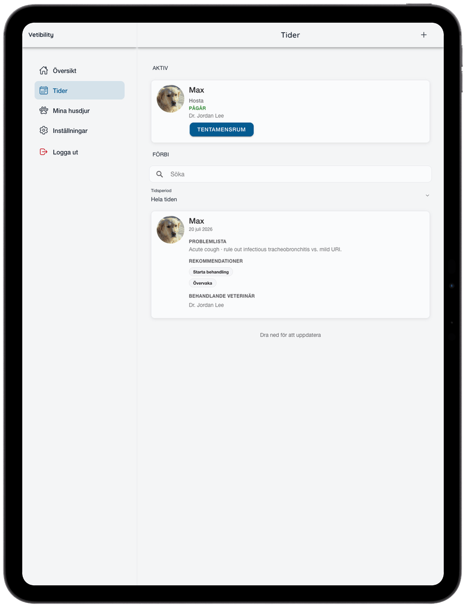 Vetibility virtuella besök på iPad för djurägare